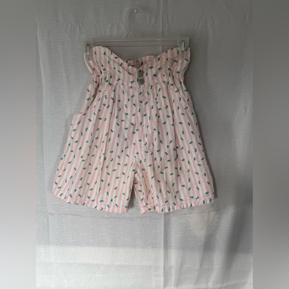 Bongo Shorts, Punk & White Stripe With Flowers, Size Small